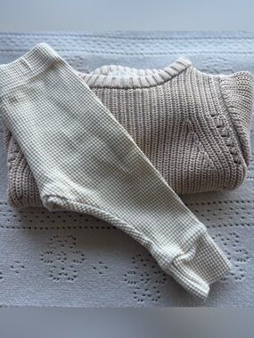 The Simple Folk Neutral Set 0–3M | Organic Beige Sweater + Waffle Leggings
